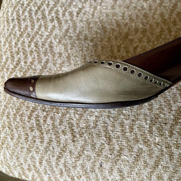 HP Manolo Blahnik Kitten Heels US 6.5 EU37 VTG Brown & Khaki - Picture 9 of 11